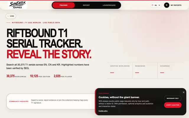 Screenshot of Riftbound T1 Serial Tracker | SunEater Games