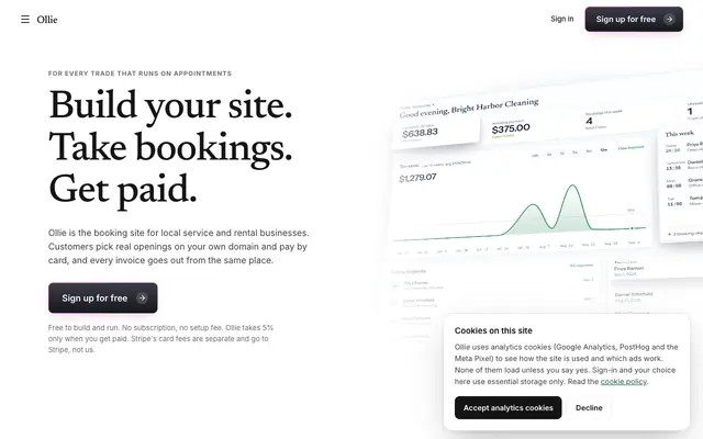 Screenshot of Ollie — booking storefronts for local businesses