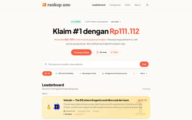 Screenshot of RankUp — Leaderboard Peringkat Sponsor Publik Indonesia