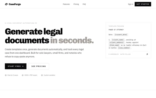 Screenshot of CaseForge - Legal Document Automation & Case Tracking for Small Law Firms