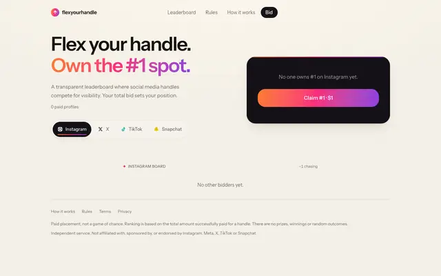 Screenshot of Flex Your Handle — Own the #1 Spot