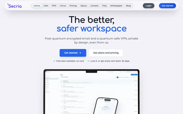 Screenshot of Secria: Post-Quantum Secure, Private by Design