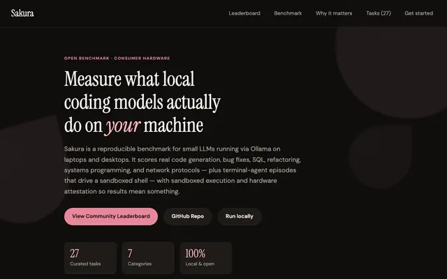Screenshot of Sakura — Benchmark for Local Coding Models