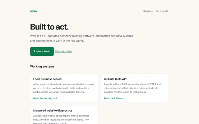 Screenshot of Weio · AI made for you