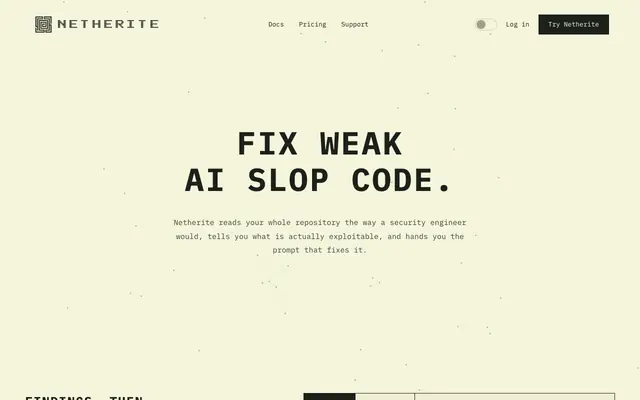Screenshot of AI Code Security Scanner for Any Codebase — Netherite