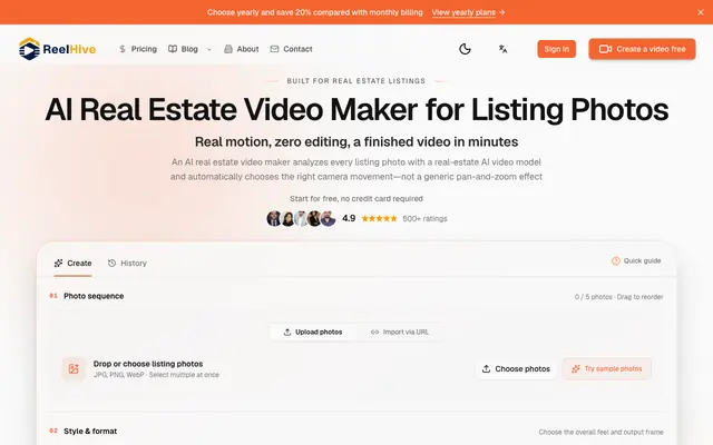 Screenshot of AI Real Estate Video Maker from Photos | ReelHive