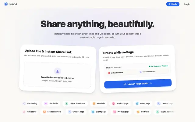Screenshot of Pinpa - One-Click File to Web Page & Link Sharing | Pinpa