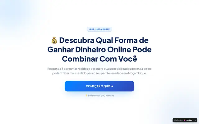 Screenshot of 7 Formas Reais de Ganhar Dinheiro Online em Moçambique | Quiz Gratuito