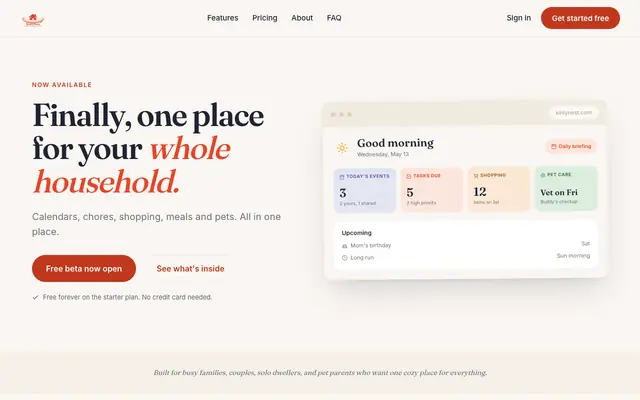 Screenshot of KinlyNest: A home where everyone knows what's next