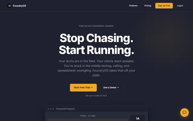 Screenshot of FoundryOS — AI Coordination for Field Service Shops