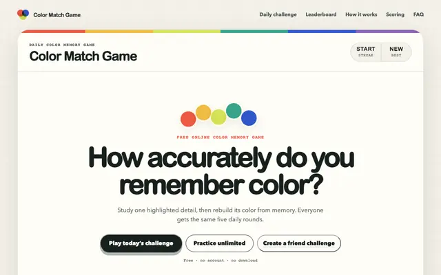 Screenshot of Color Match Game — Daily Color Memory Challenge