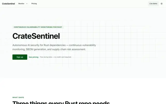 Screenshot of CrateSentinel