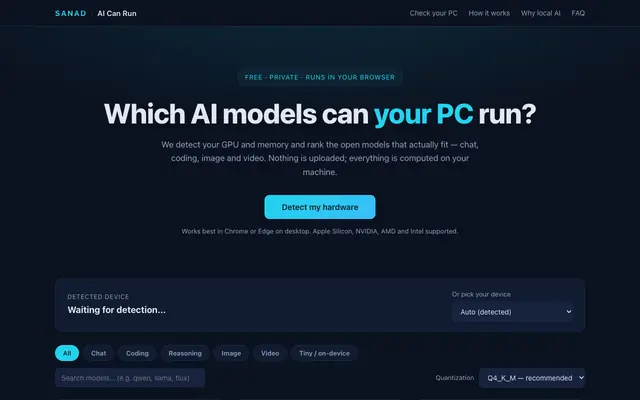 Screenshot of AI Can Run — Which AI models can your PC run locally?