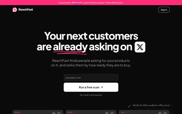 Screenshot of Your next customers are already asking | ReachFast
