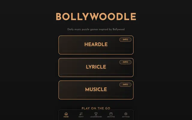 Screenshot of Bollywoodle | Daily Bollywood Music Guessing Game