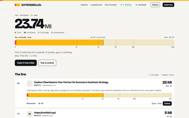 Screenshot of Extender.lol — How long is your website?