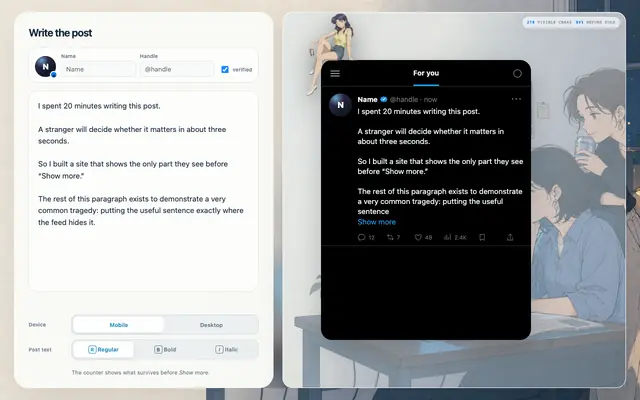 Screenshot of Foldline: the post before Show more