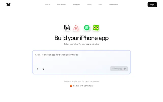 Screenshot of x1 AI App Studio | Build iPhone Apps With a Guided Workflow