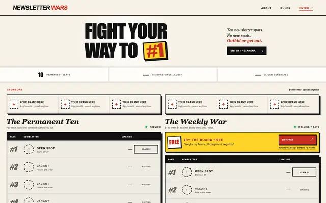Screenshot of Newsletter Wars — Fight Your Way to #1