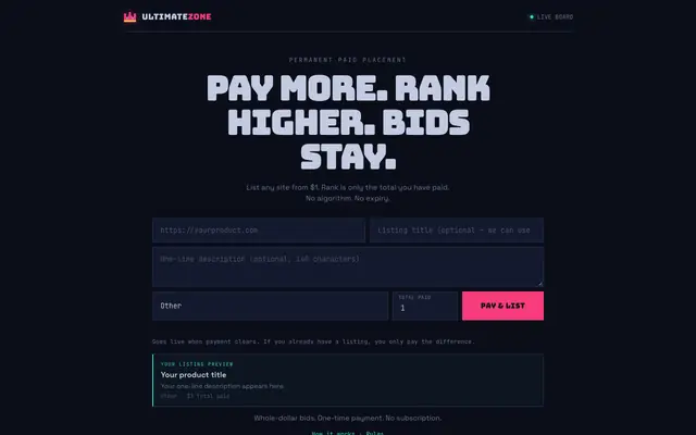 Screenshot of UltimateZone — Pay-to-Rank Link Board