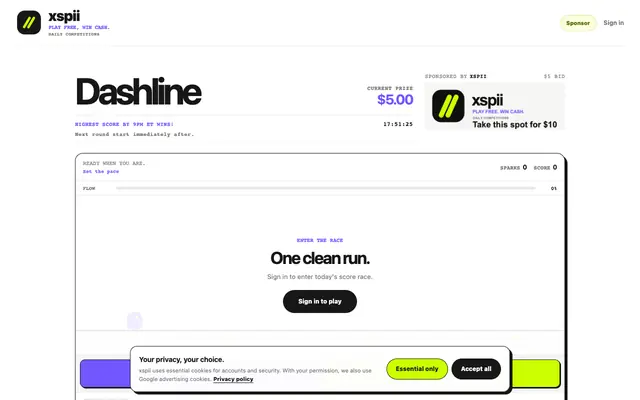 Screenshot of xspii — Dashline, one run. one winner.