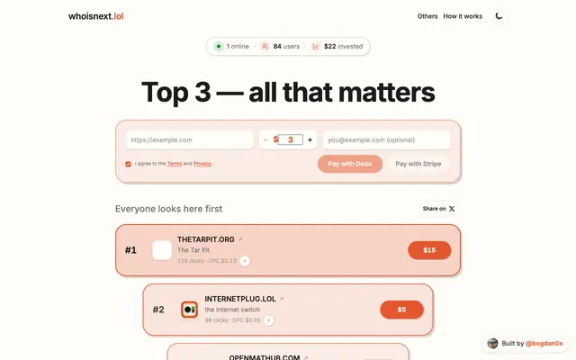 Screenshot of whoisnext.lol — WHO IS NEXT?