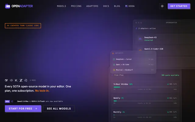 Screenshot of OpenAdapter — The AI Subscription Developers Must Have