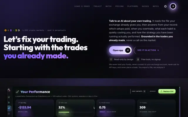 Screenshot of Crypto trading journal, AI trade analysis | Traders Zone
