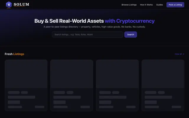Screenshot of Solum — Buy & Sell Assets with Crypto
