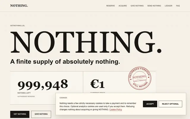 Screenshot of NOTHING. | A finite supply of absolutely nothing.