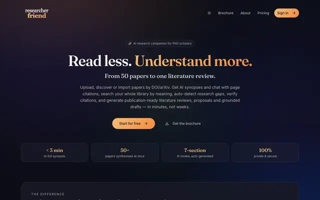 Screenshot of ResearcherFriend — AI Research Assistant for PhD Scholars