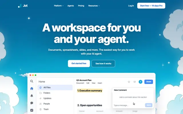 Screenshot of Jot — A workspace for you and your agent