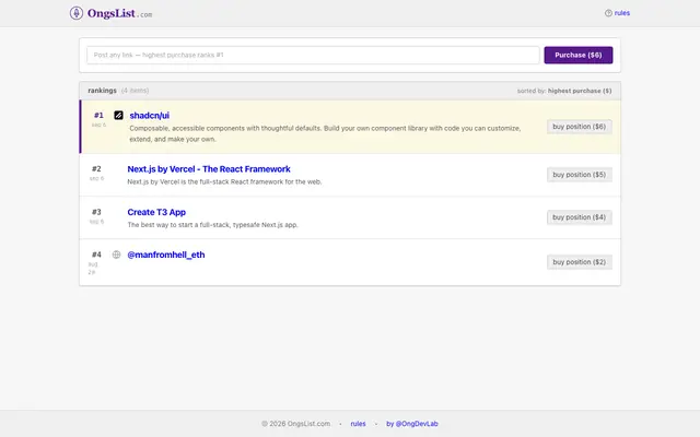 Screenshot of gitrank.lol — GitHub Repos & DevTools Pay-to-Rank Leaderboard
