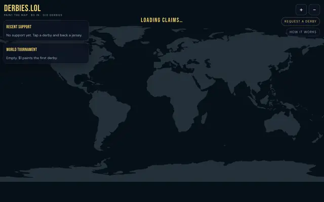 Screenshot of derbies.lol — world-wide derbies, painted by you