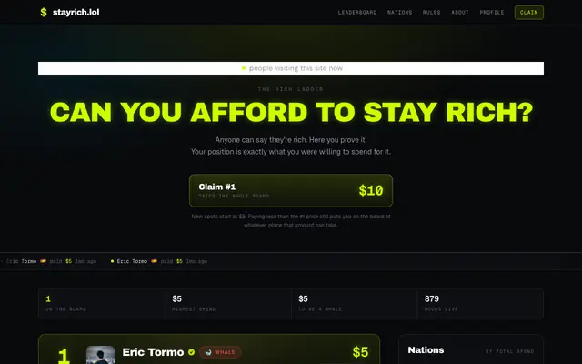 Screenshot of stayrich.lol — Can you afford to stay rich?