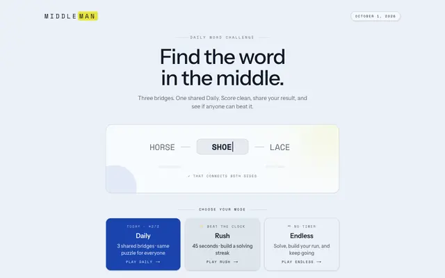 Screenshot of Middleman — a daily word bridge