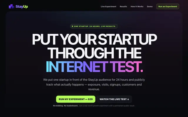 Screenshot of StayUp — Own the Homepage