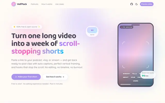 Screenshot of VolfPack — Your shorts factory.