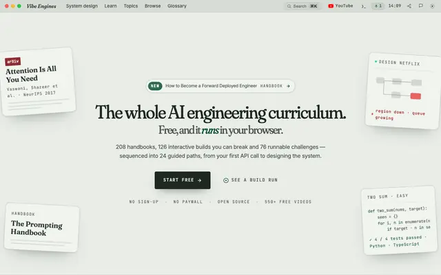 Screenshot of Interactive AI & System Design Practice | Vibe Engines