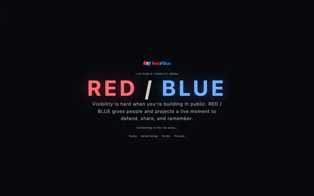 Screenshot of RED / BLUE — Live Public Visibility Arena