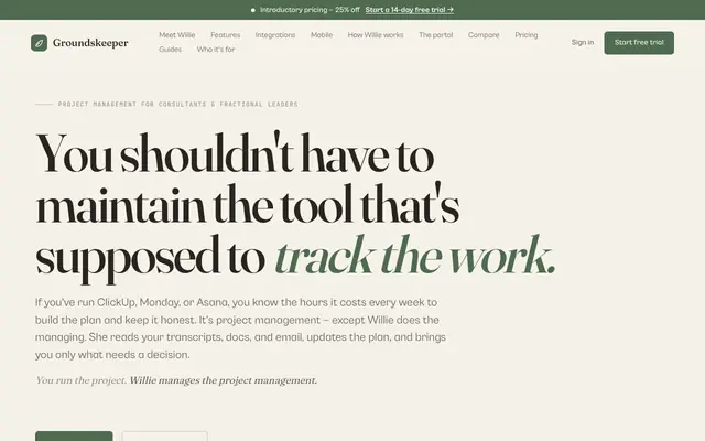Screenshot of Groundskeeper — The PM you never hired