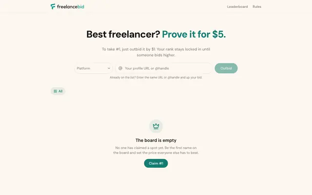 Screenshot of freelancebid — bid for the #1 freelancer spot