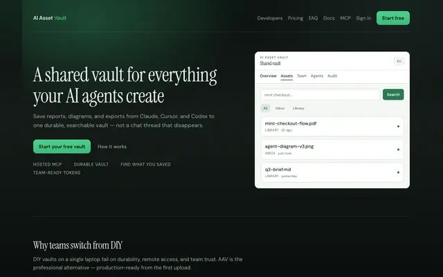 Screenshot of AI Asset Vault — A shared vault for everything your AI agents create