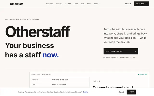 Screenshot of Otherstaff | Autonomous Virtual Company Incubator