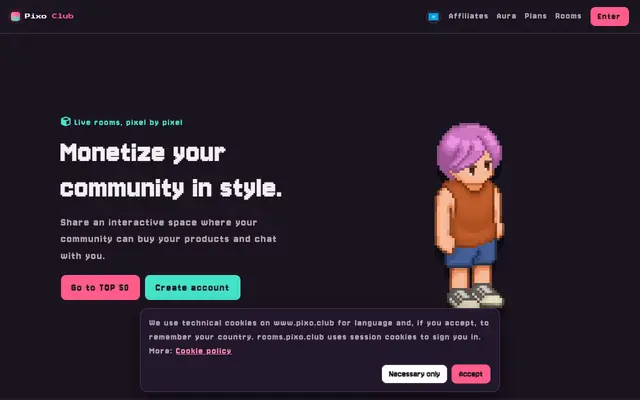 Screenshot of Pixo Club — salas isométricas para creadores