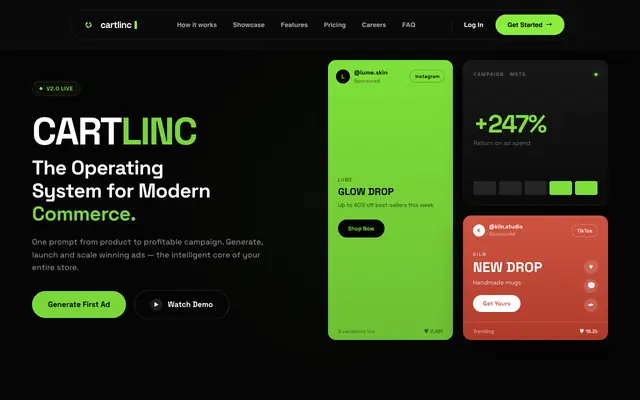 Screenshot of Cartlinc — AI Commerce Automation Platform for Ecommerce & Dropshipping