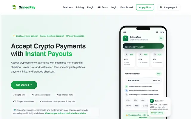 Screenshot of GrineoPay | Crypto Payment Gateway