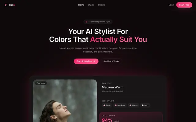 Screenshot of liken - AI Styling Studio
