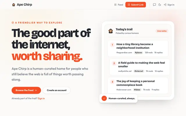Screenshot of Find What Is Worth Sharing — Ape Chirp