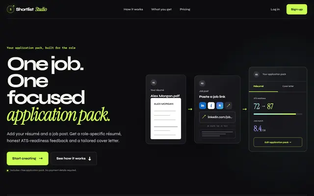 Screenshot of AI Résumé Builder & ATS Resume Checker | Shortlist Studio